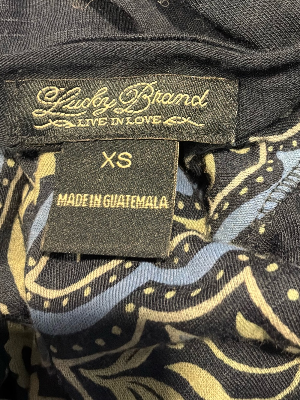Lucky Brand Black Long Sleeve Henley with Paisley Print - Picture 5 of 5